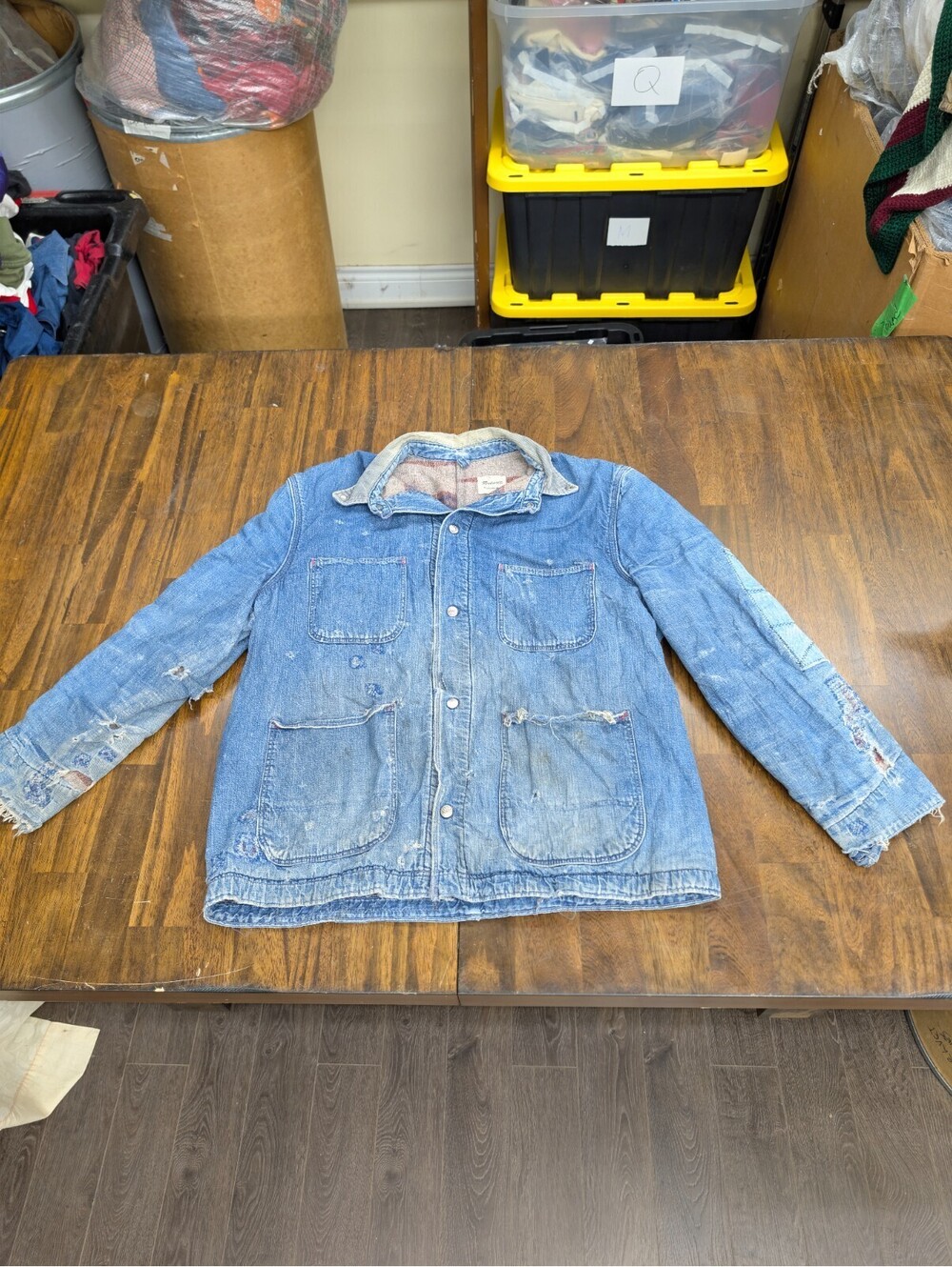 Madewell Denim Chore Jacket Blanket Lined Distressed XL